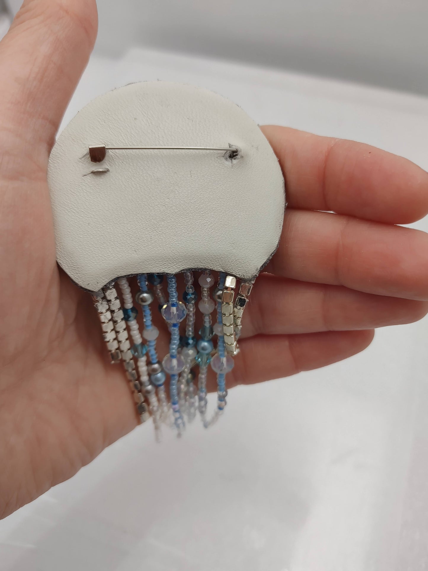 Handmade Beaded Jellyfish Embroidered Brooch