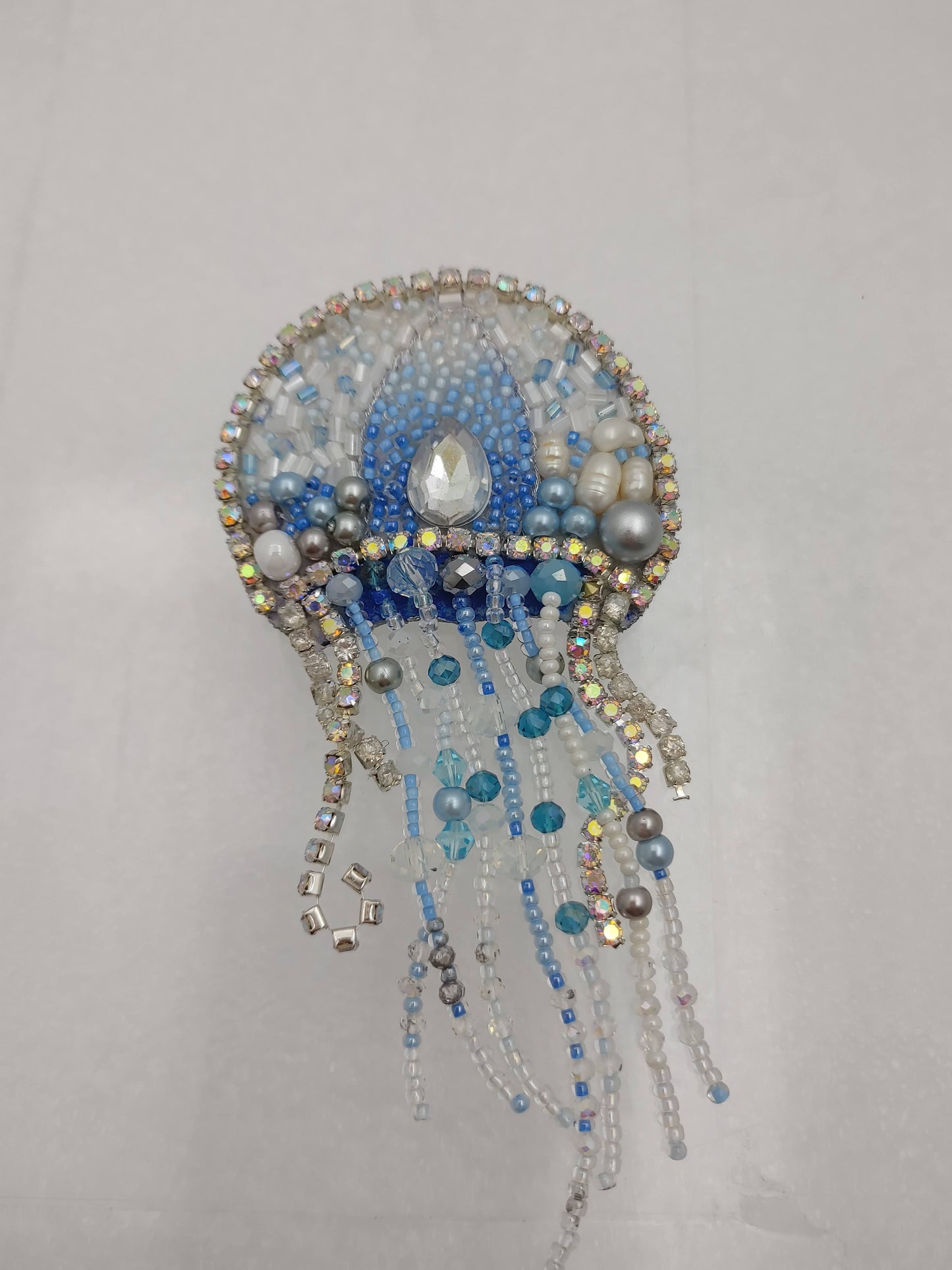 Handmade Beaded Jellyfish Embroidered Brooch