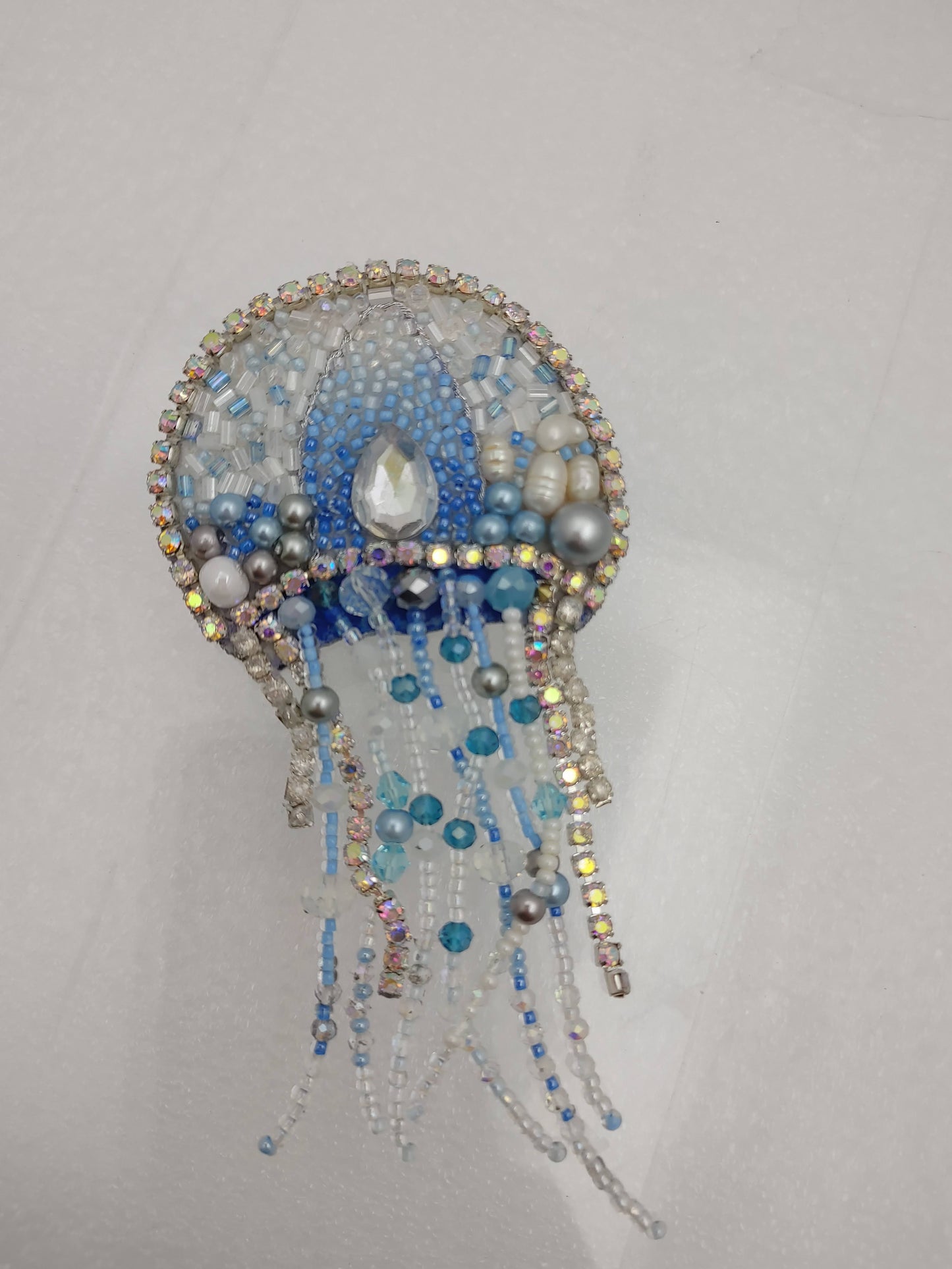 Handmade Beaded Jellyfish Embroidered Brooch