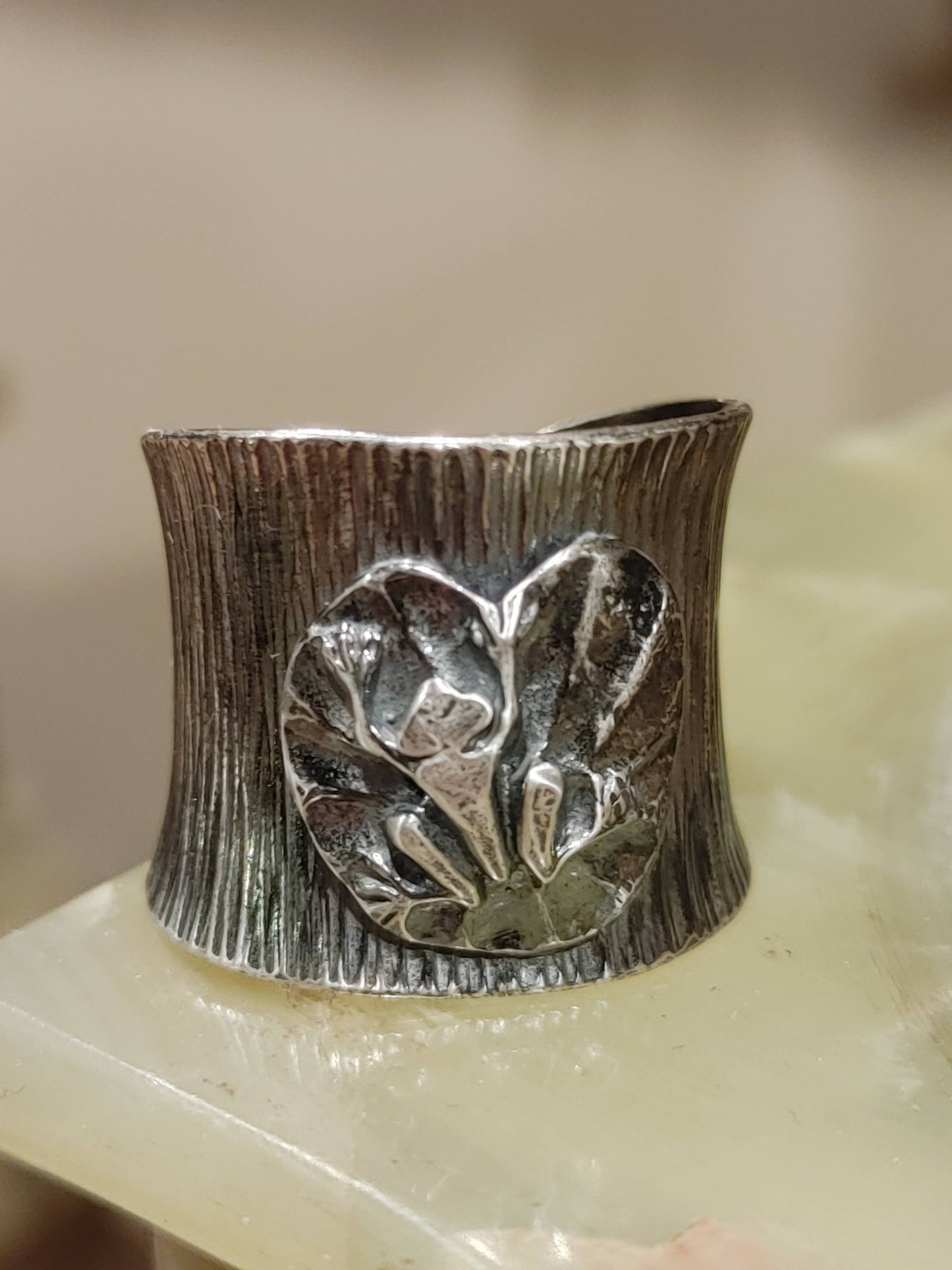 Frog On Lily Pad Cigar Ring Sterling Silver