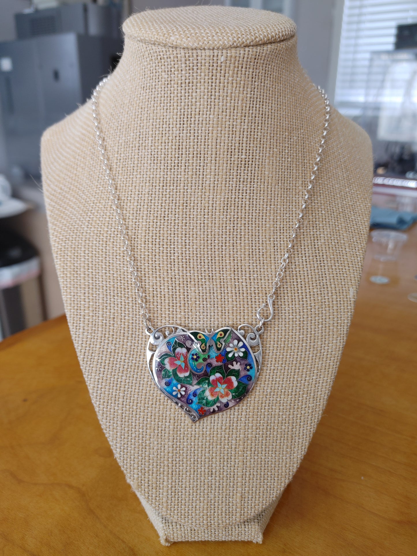 Handmade Enamel Cloisonne Necklace "Spring and butterfly"
