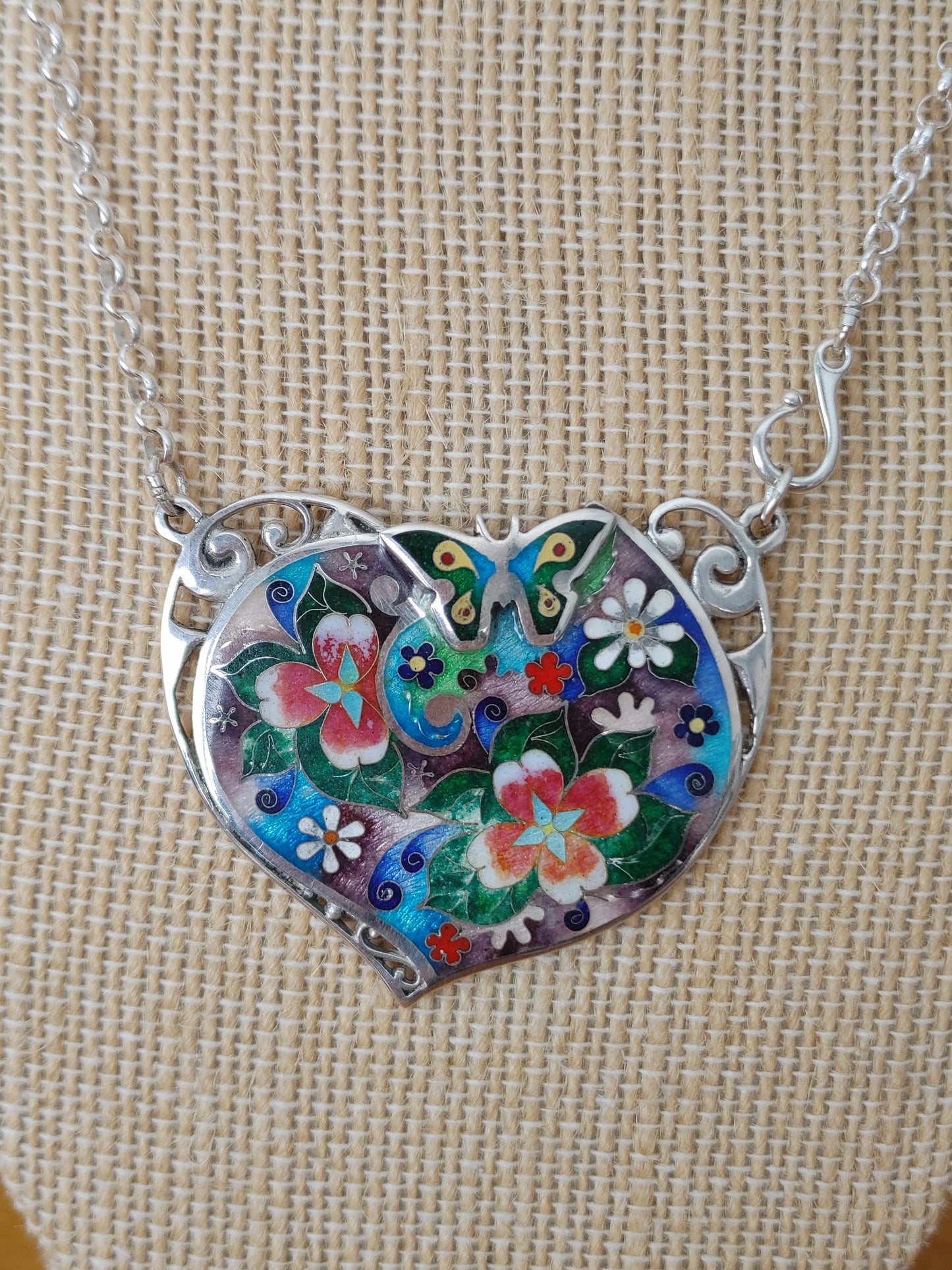Handmade Enamel Cloisonne Necklace "Spring and butterfly"
