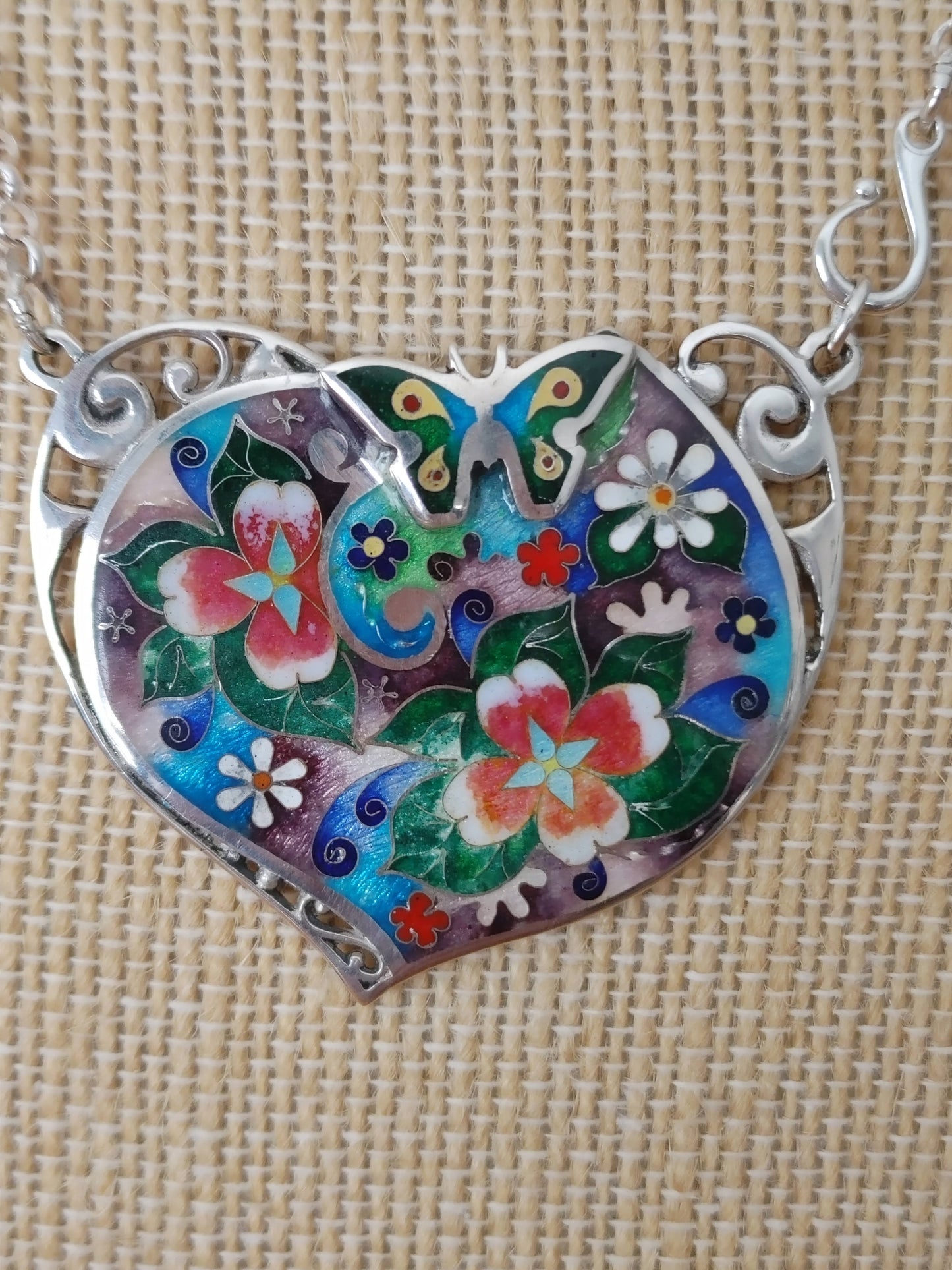 Handmade Enamel Cloisonne Necklace "Spring and butterfly"