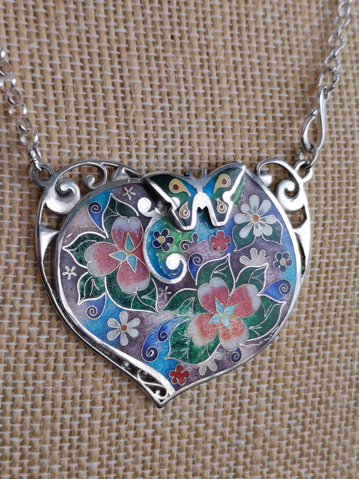 Handmade Enamel Cloisonne Necklace "Spring and butterfly"