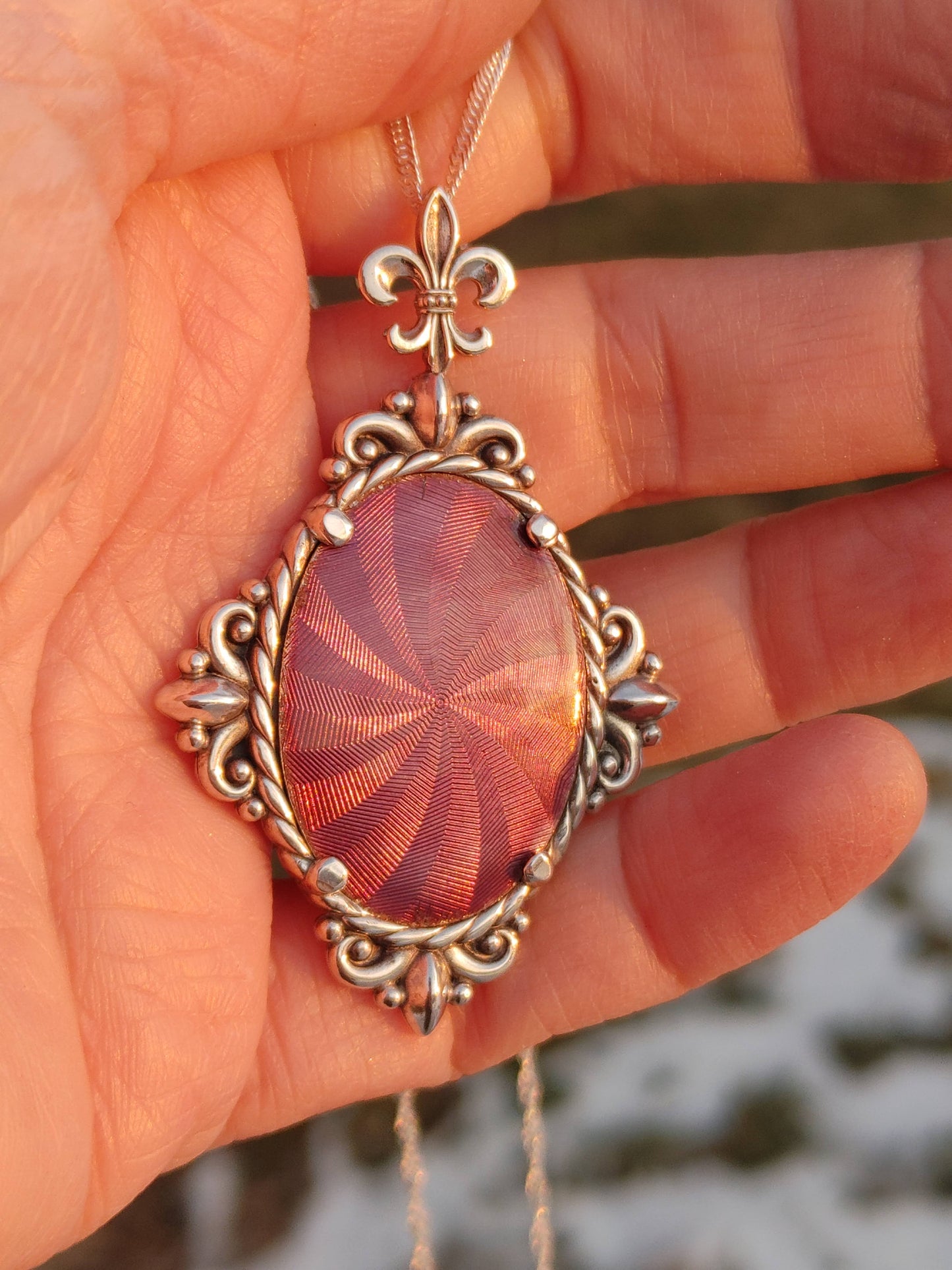 Enamel Guilloché Vintage Looking Pendant Handmade