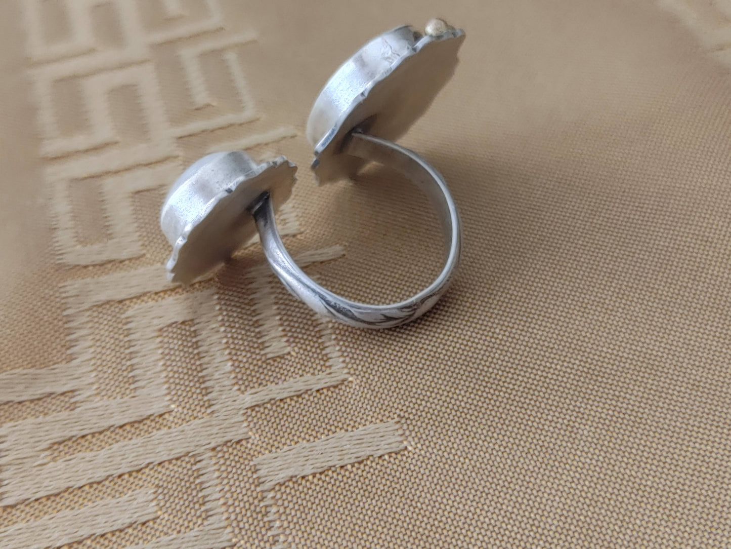 Handmade Turquoise Moonstone Double Ring 18K Gold Sterling Silver