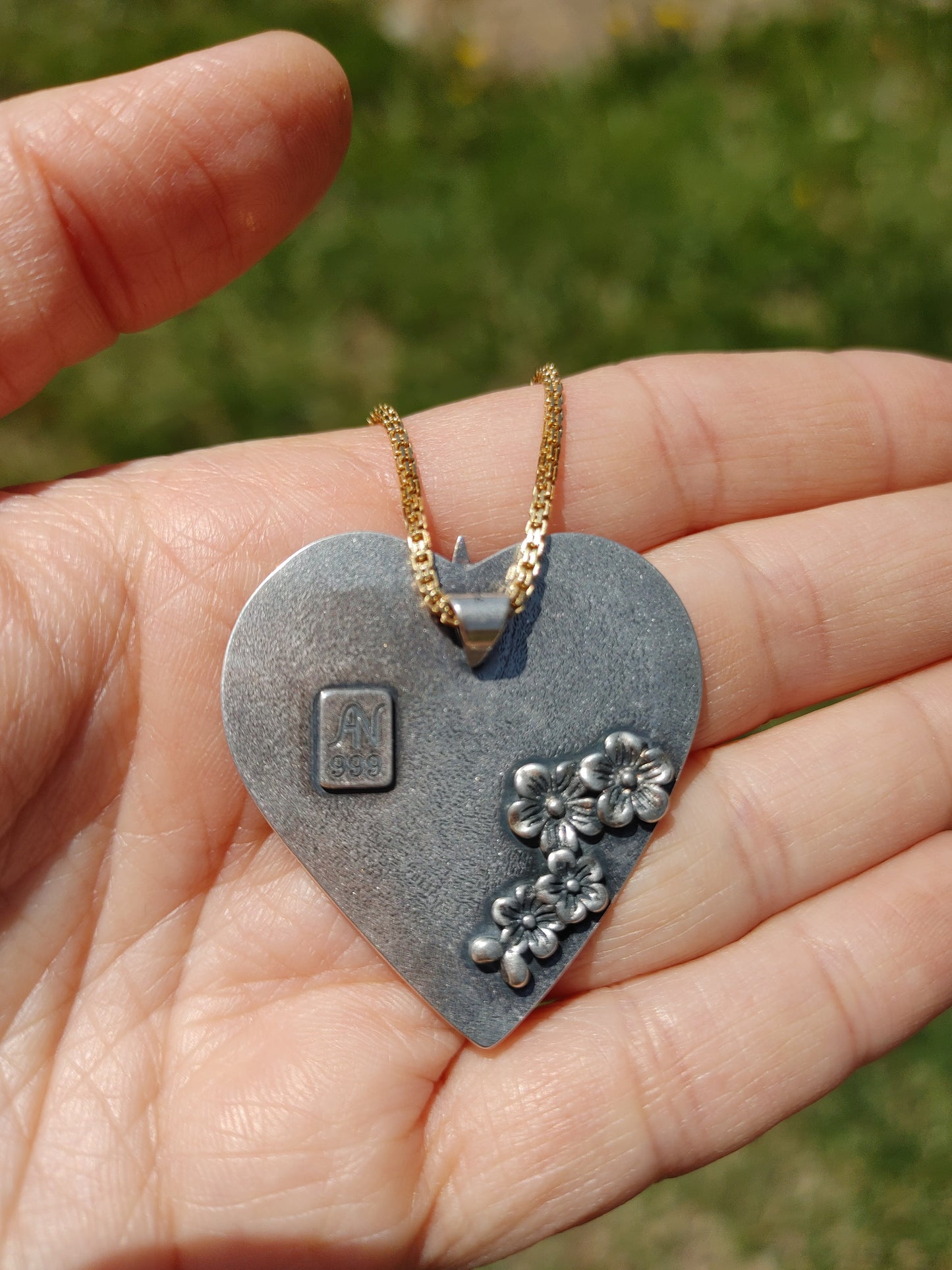 Enamel Blue Heart Northern Star Necklace Handmade Silver and 18K gold