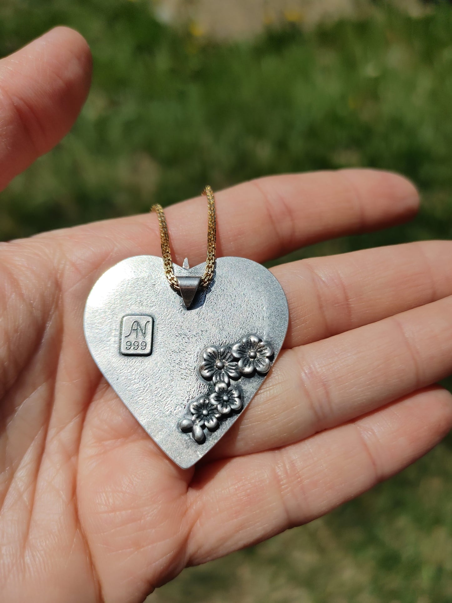 Enamel Blue Heart Northern Star Necklace Handmade Silver and 18K gold