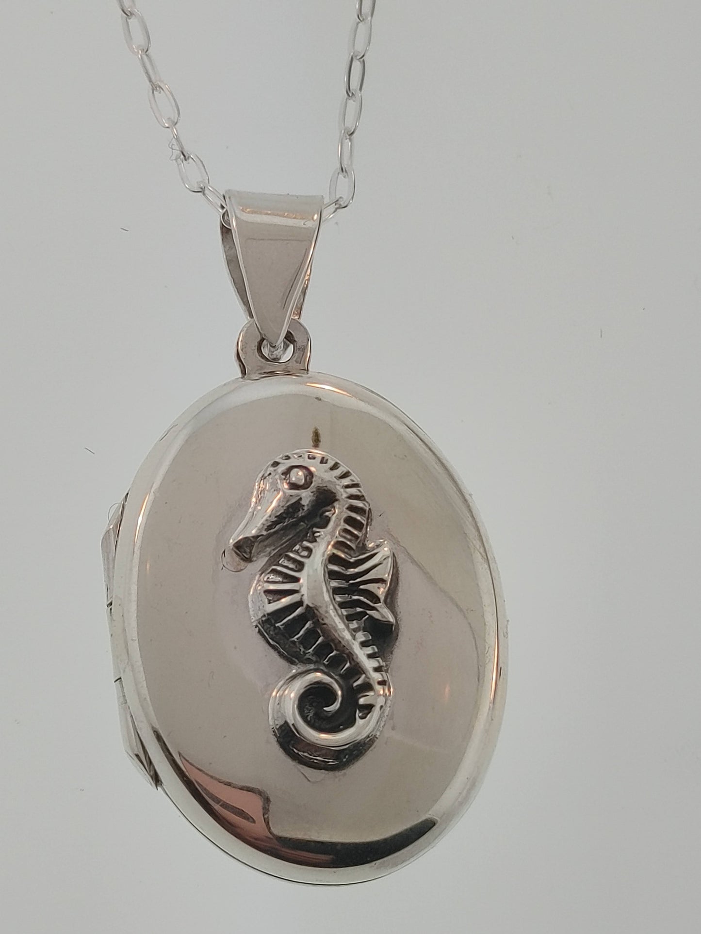 Sterling Silver Seahorse Photo Picture Locket Engravable