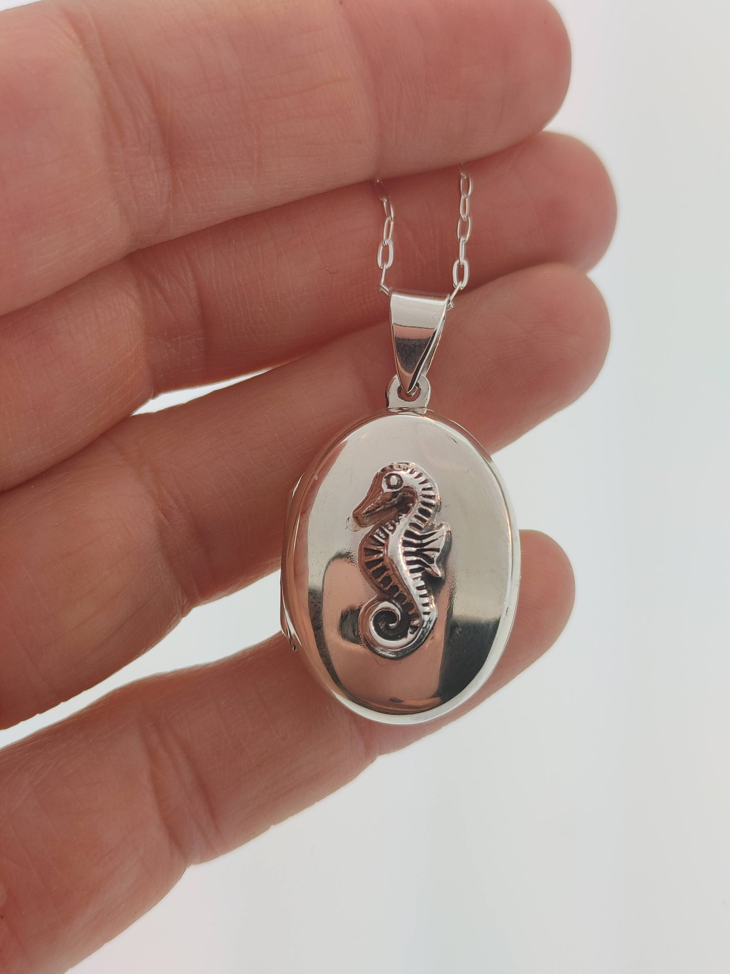 Sterling Silver Seahorse Photo Picture Locket Engravable