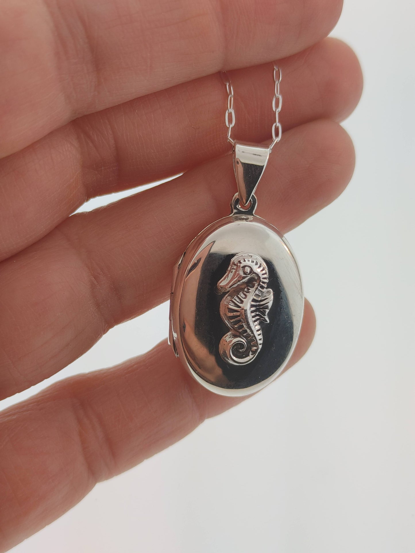 Sterling Silver Seahorse Photo Picture Locket Engravable