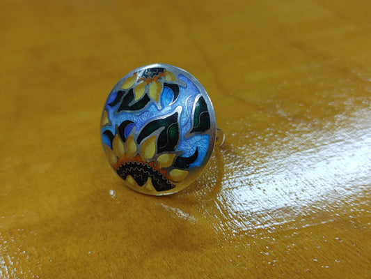 Enamel Cloisonné Sunflower Ring Handmade