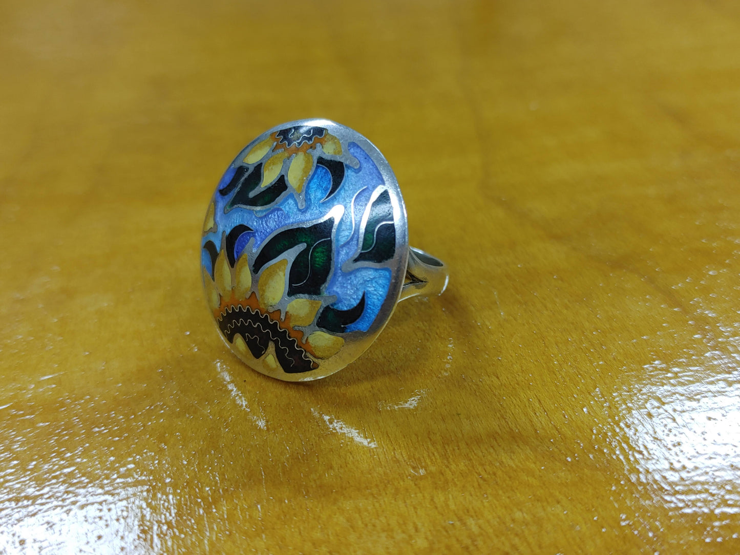 Enamel Cloisonné Sunflower Ring Handmade