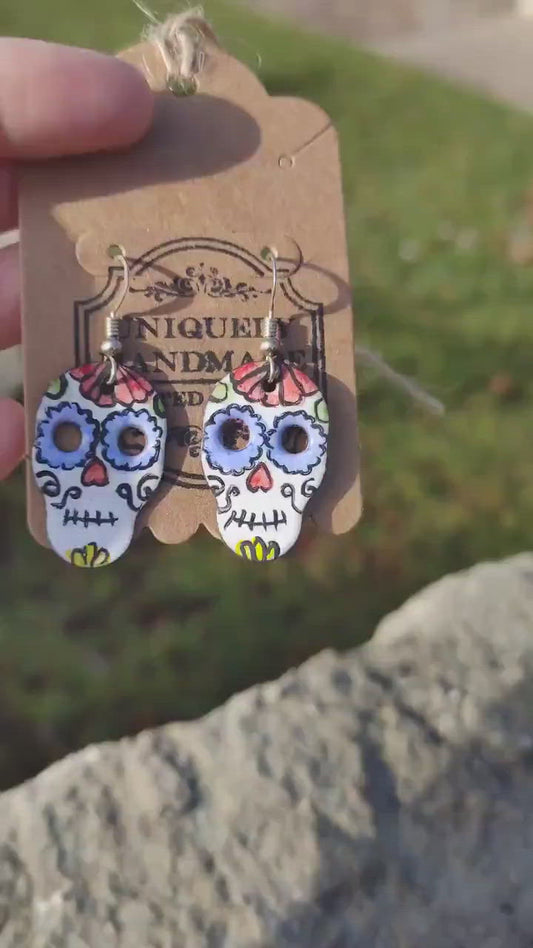 Handmade Enamel Skull Earrings Copper