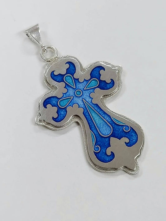 Handmade Enamel Cloisonne Champleve Blue Cross