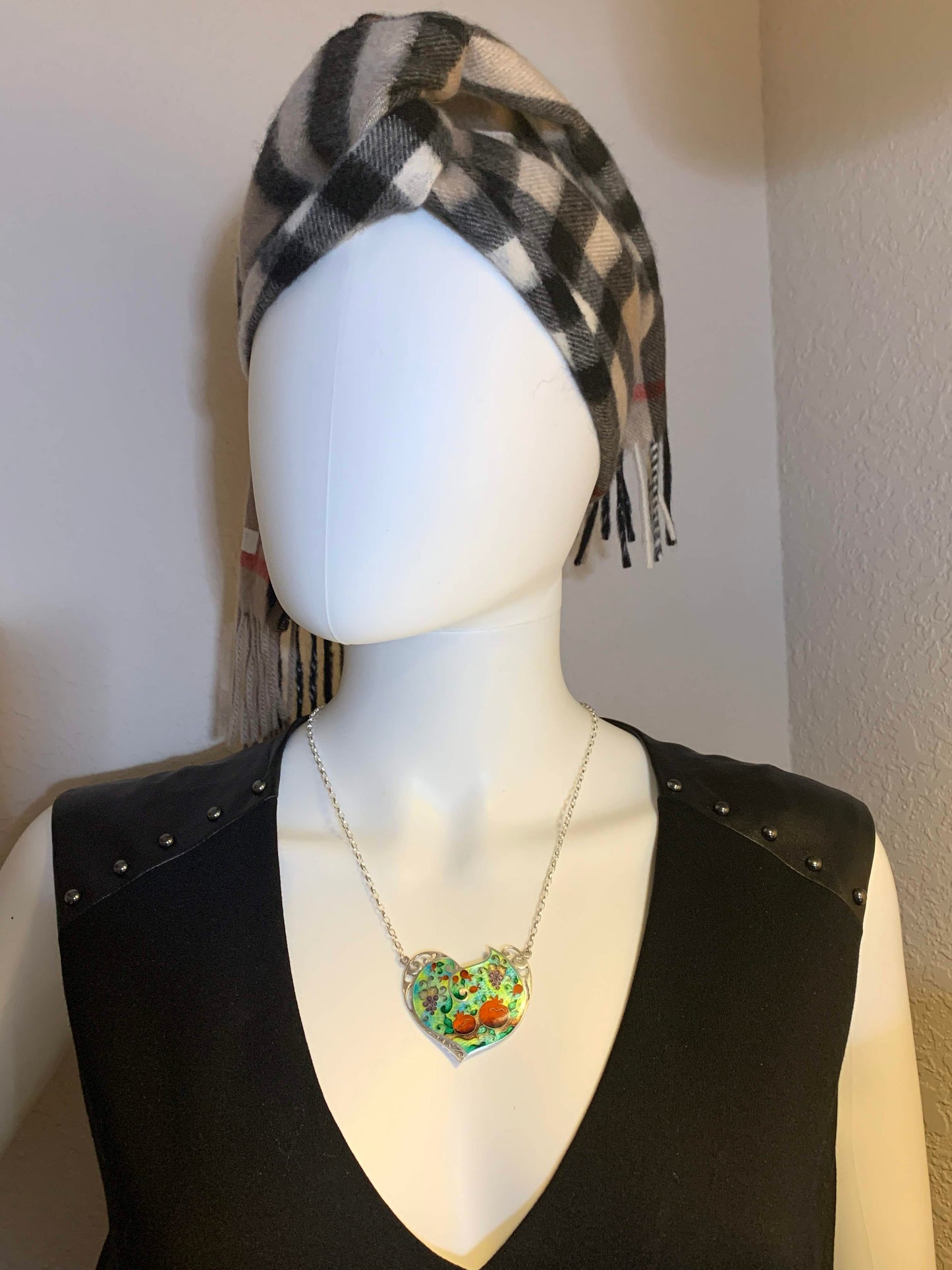 Handmade Cloisonne Glass Enamel Pomegranate Necklace - ANARA & CO ENGRAVINGS - ANARA AND CO JEWELRY