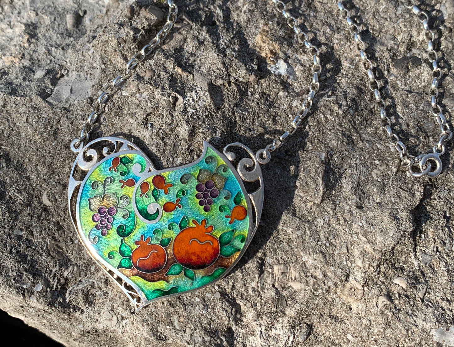 Handmade Cloisonne Glass Enamel Pomegranate Necklace - ANARA & CO ENGRAVINGS - ANARA AND CO JEWELRY
