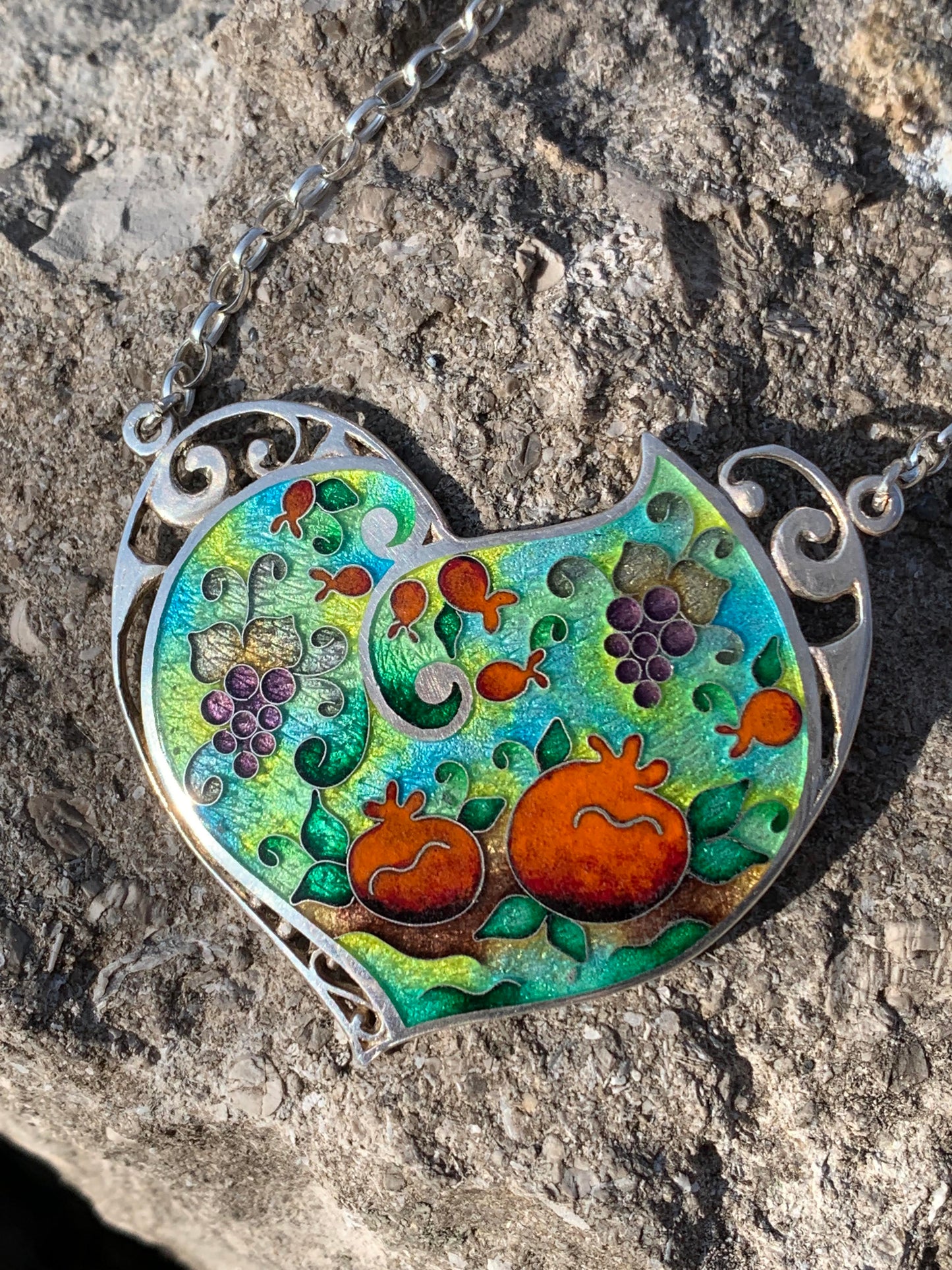 Handmade Cloisonne Glass Enamel Pomegranate Necklace - ANARA & CO ENGRAVINGS - ANARA AND CO JEWELRY