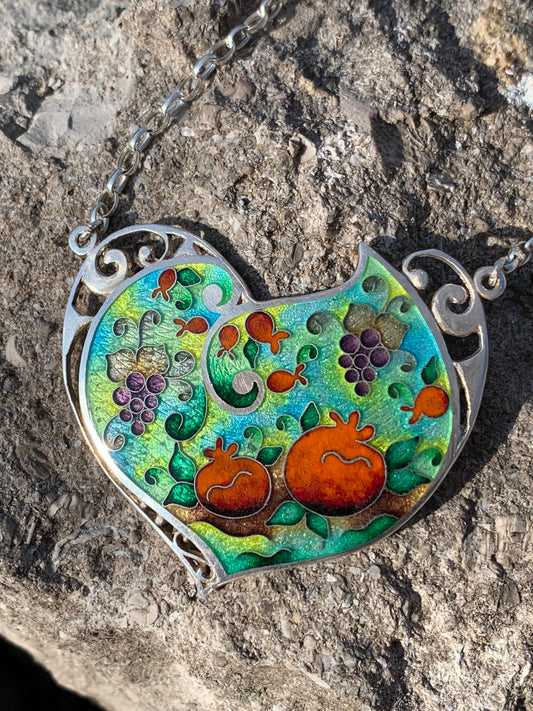 Handmade Cloisonne Glass Enamel Pomegranate Necklace - ANARA & CO ENGRAVINGS - ANARA AND CO JEWELRY