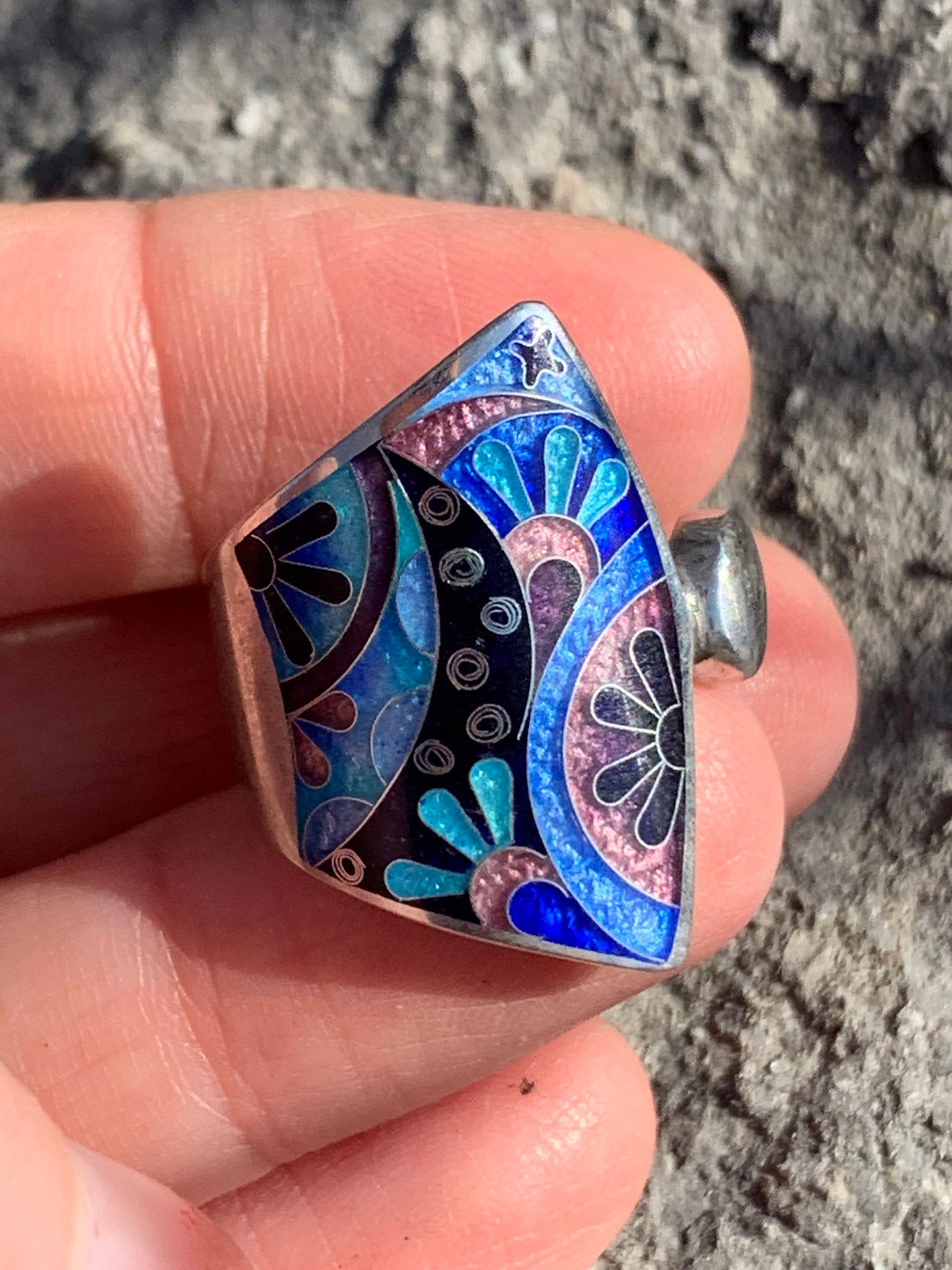 Cloisonne Enamel Handmade Ring Blue Fan 7 - ANARA & CO ENGRAVINGS - ANARA AND CO JEWELRY