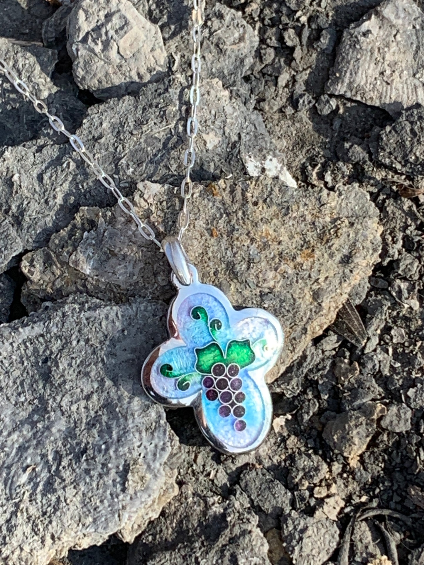 Enamel Silver Cross Handmade Cloisonne Necklace - ANARA & CO ENGRAVINGS - ANARA AND CO JEWELRY