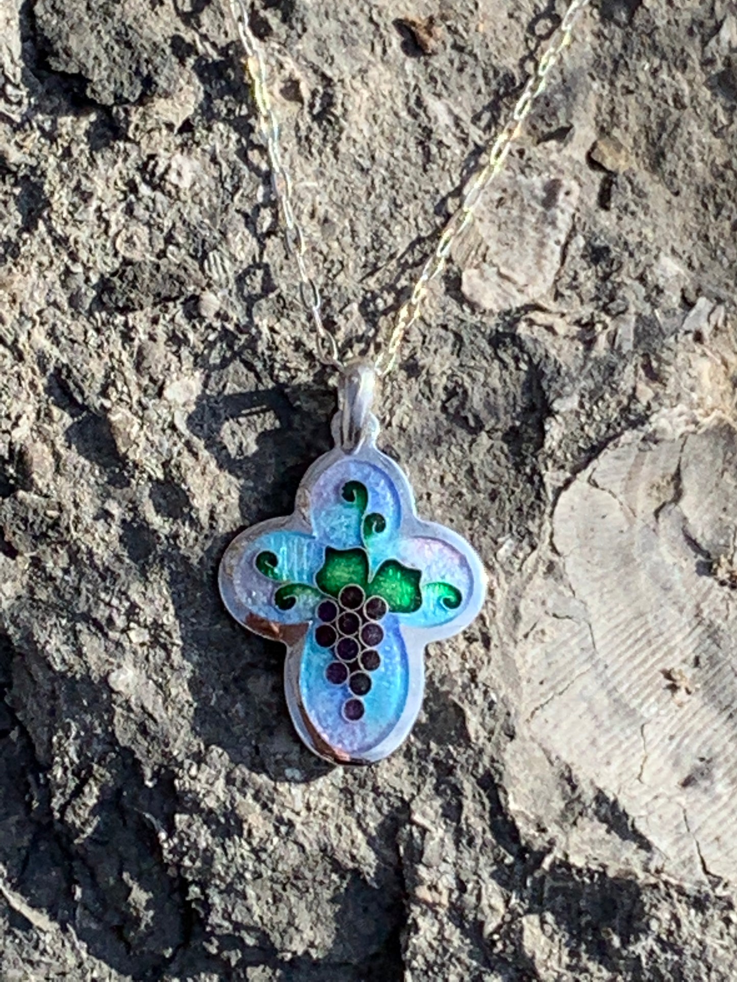 Enamel Silver Cross Handmade Cloisonne Necklace - ANARA & CO ENGRAVINGS - ANARA AND CO JEWELRY