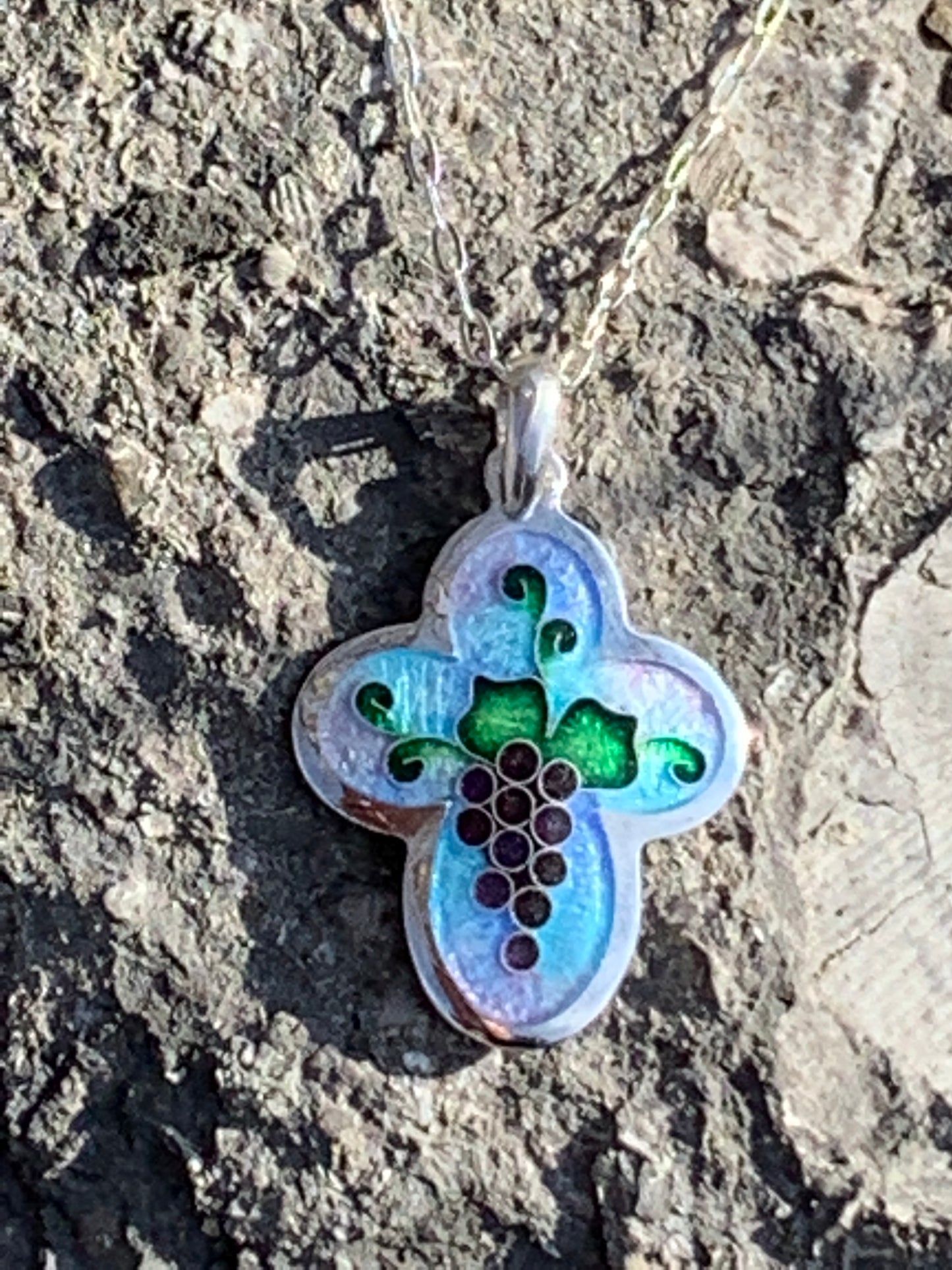 Enamel Silver Cross Handmade Cloisonne Necklace - ANARA & CO ENGRAVINGS - ANARA AND CO JEWELRY
