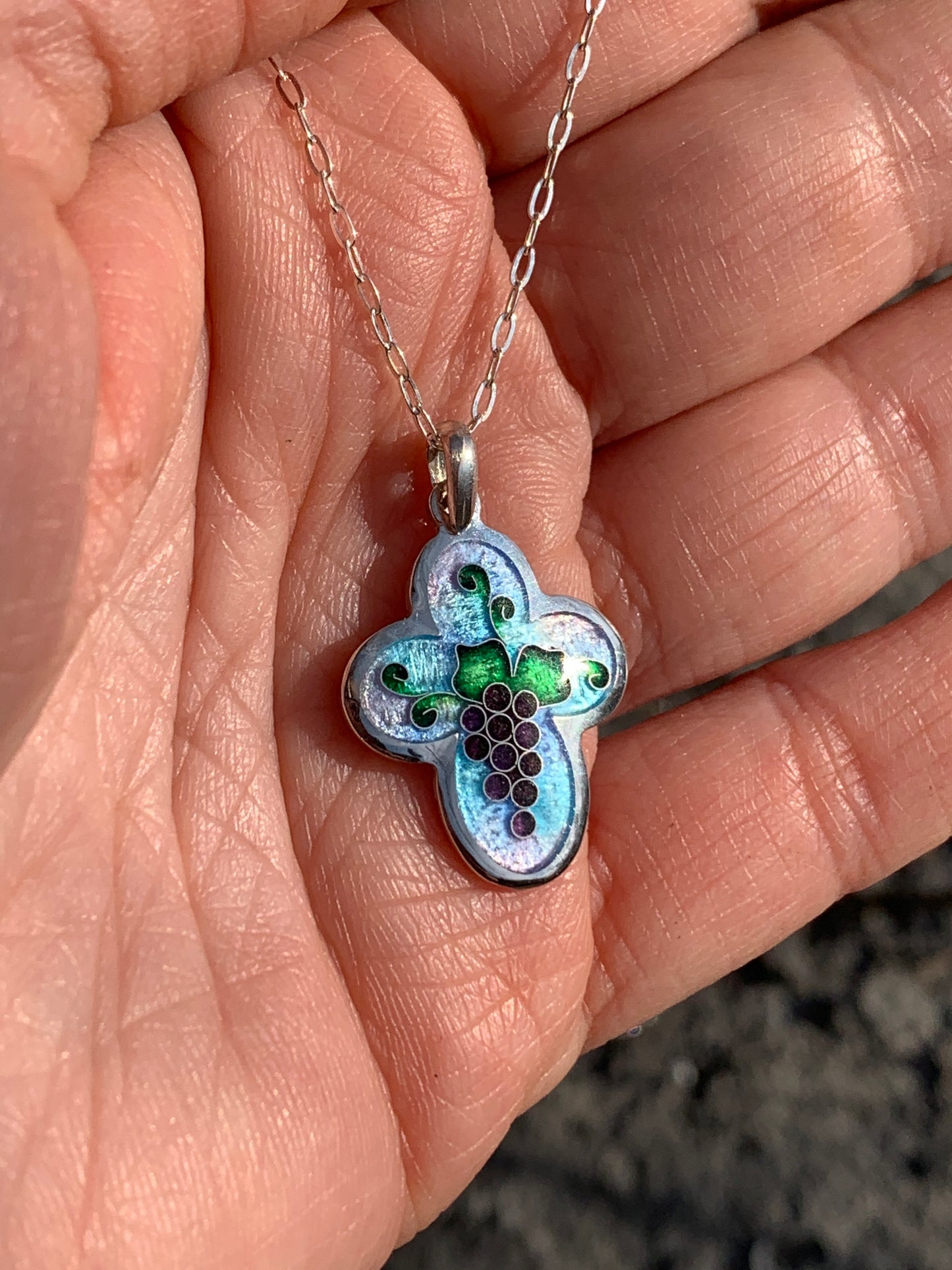 Enamel Silver Cross Handmade Cloisonne Necklace - ANARA & CO ENGRAVINGS - ANARA AND CO JEWELRY