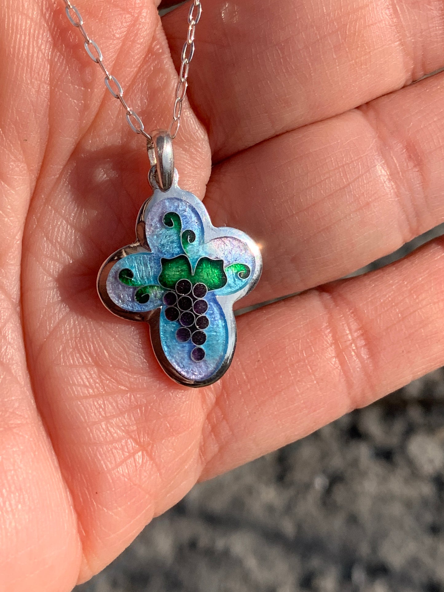Enamel Silver Cross Handmade Cloisonne Necklace - ANARA & CO ENGRAVINGS - ANARA AND CO JEWELRY