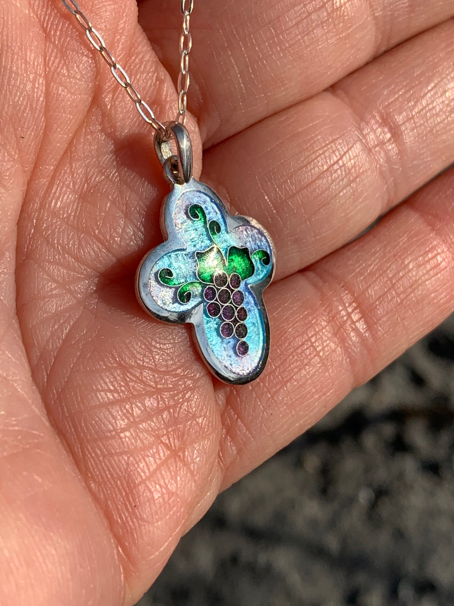 Enamel Silver Cross Handmade Cloisonne Necklace - ANARA & CO ENGRAVINGS - ANARA AND CO JEWELRY