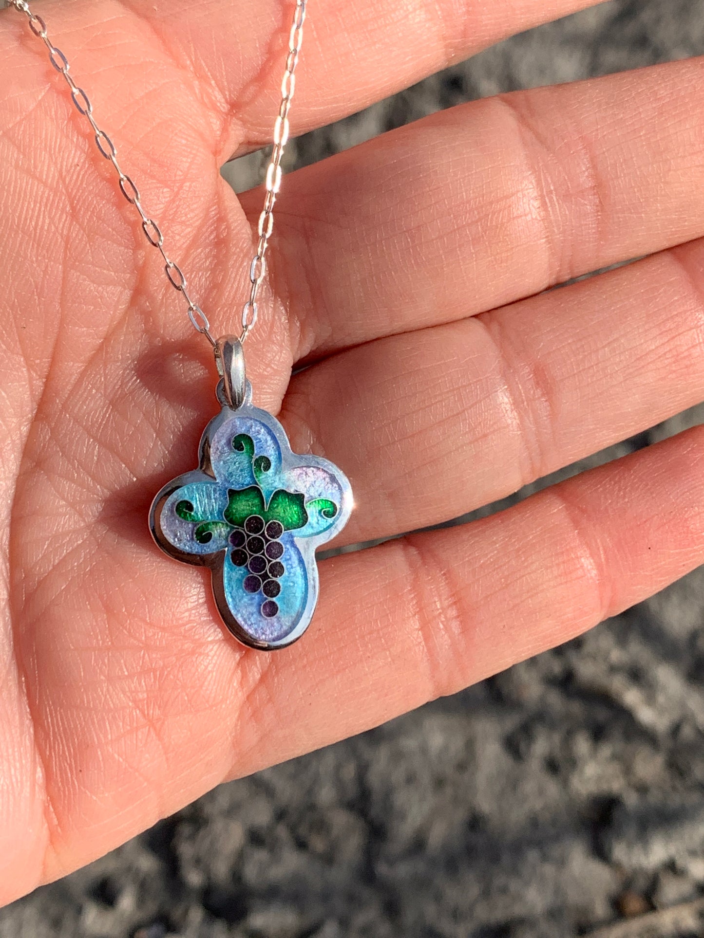 Enamel Silver Cross Handmade Cloisonne Necklace - ANARA & CO ENGRAVINGS - ANARA AND CO JEWELRY