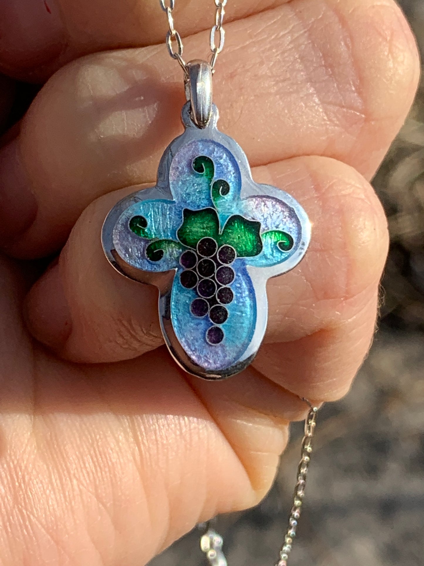 Enamel Silver Cross Handmade Cloisonne Necklace - ANARA & CO ENGRAVINGS - ANARA AND CO JEWELRY