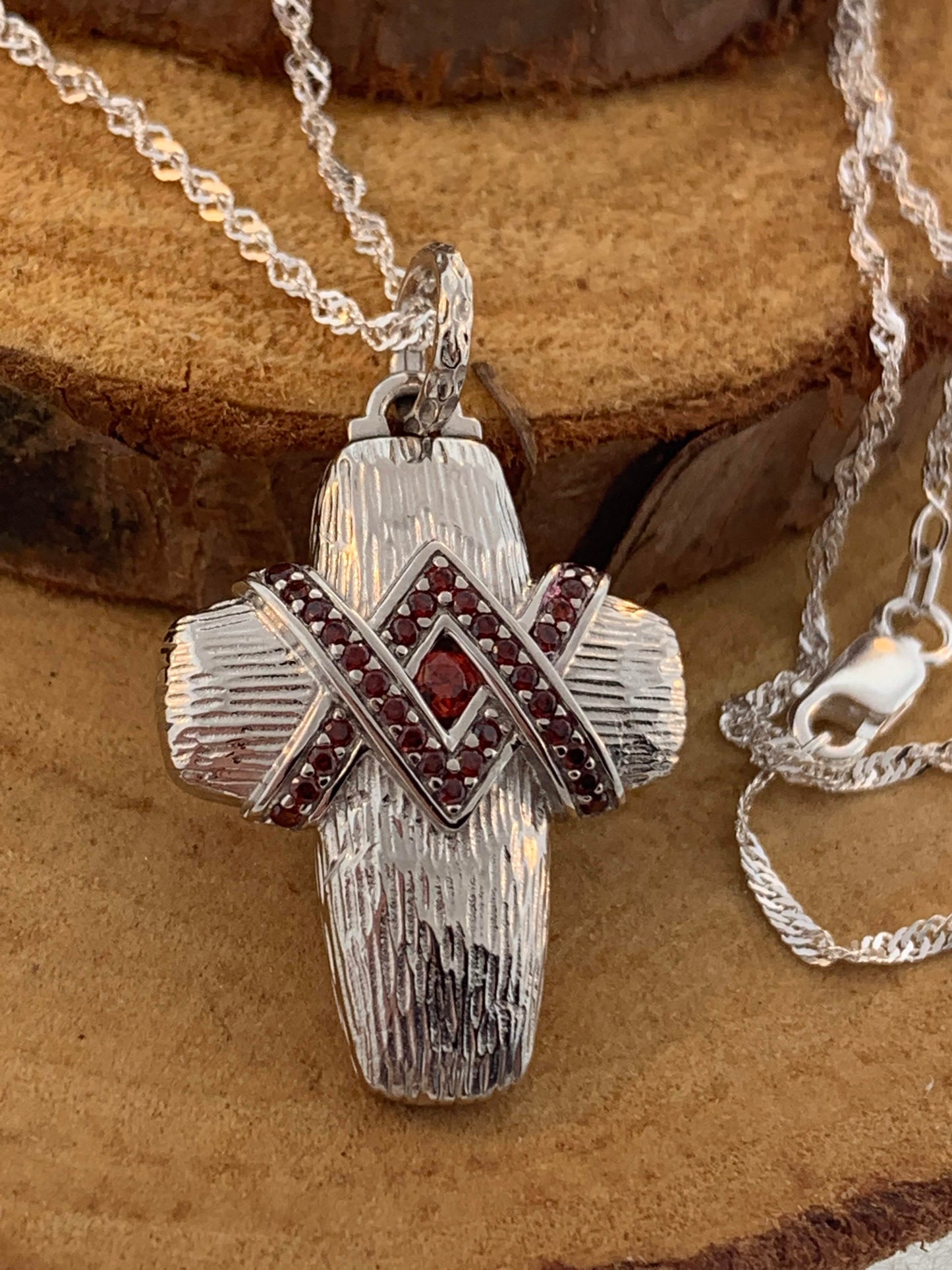Ruby Cross Necklace Sterling Silver - ANARA & CO ENGRAVINGS - ANARA AND CO JEWELRY