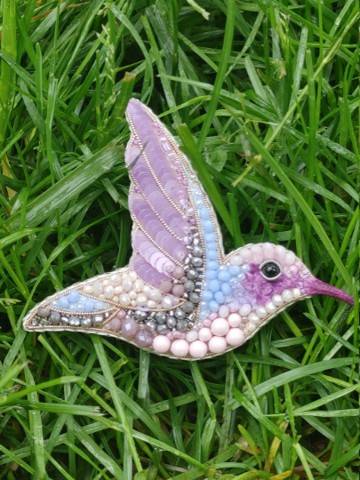 Hummingbird Beaded Brooch Handmade