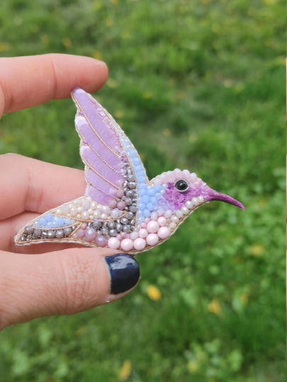 Hummingbird Beaded Brooch Handmade
