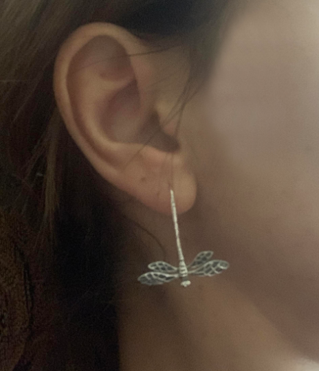 Dragonfly Earrings Sterling Silver Dangle Long - ANARA & CO ENGRAVINGS - ANARA AND CO JEWELRY