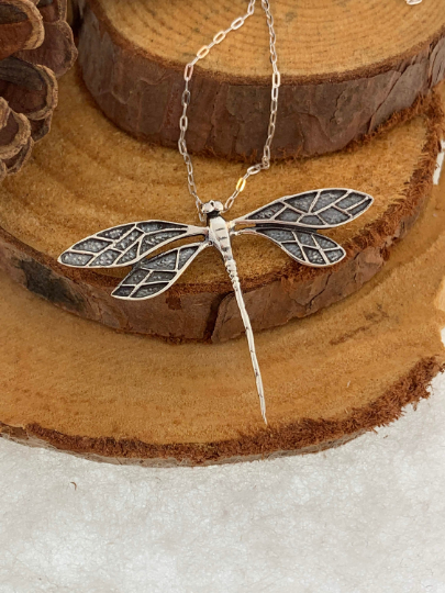 Dragonfly Necklace Sterling Silver Pendant - ANARA & CO ENGRAVINGS - ANARA AND CO JEWELRY