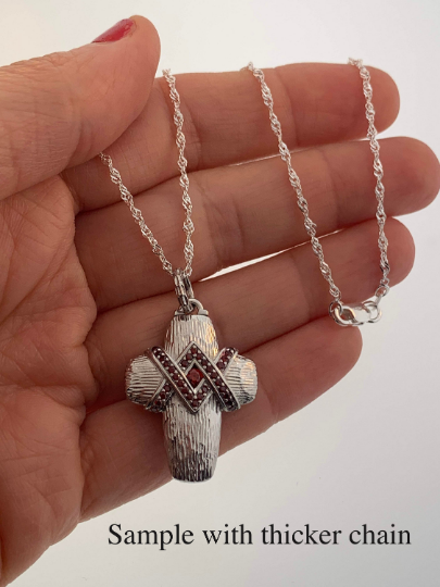 Ruby Cross Necklace Sterling Silver - ANARA & CO ENGRAVINGS - ANARA AND CO JEWELRY