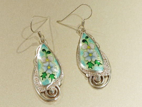 Cloisonne Enamel Flower Earrings