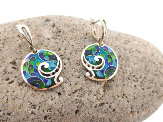 Cloisonne Enamel Earrings Scrolls