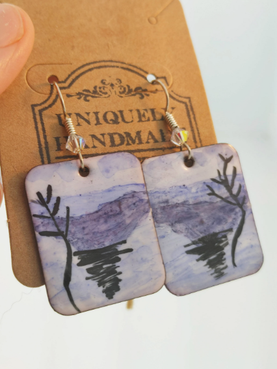 Enamel Copper Winter Landscape Earrings
