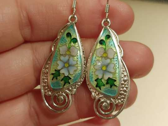Cloisonne Enamel Flower Earrings