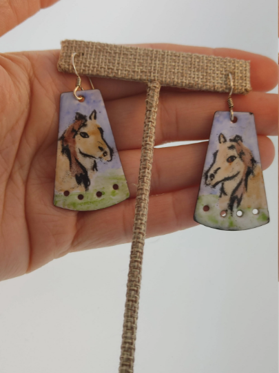 Enamel Copper Horse Earrings