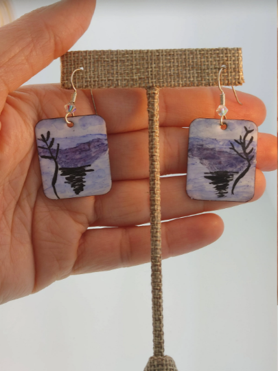 Enamel Copper Winter Landscape Earrings
