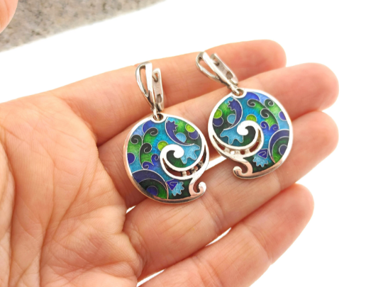 Cloisonne Enamel Earrings Scrolls