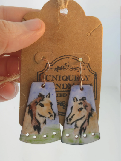 Enamel Copper Horse Earrings