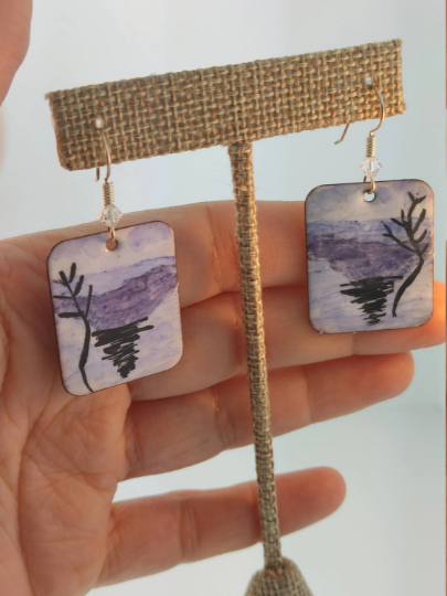 Enamel Copper Winter Landscape Earrings
