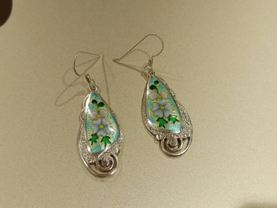 Cloisonne Enamel Flower Earrings