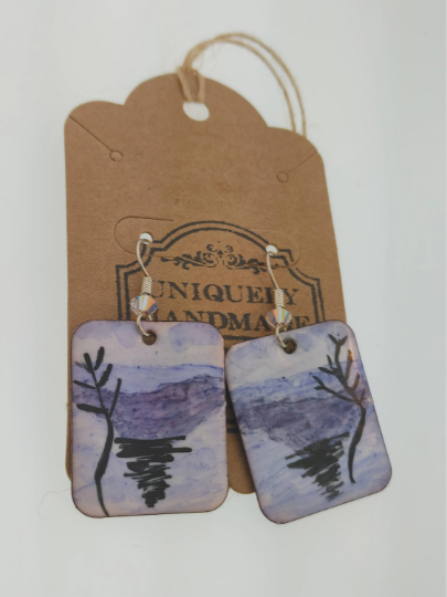 Enamel Copper Winter Landscape Earrings