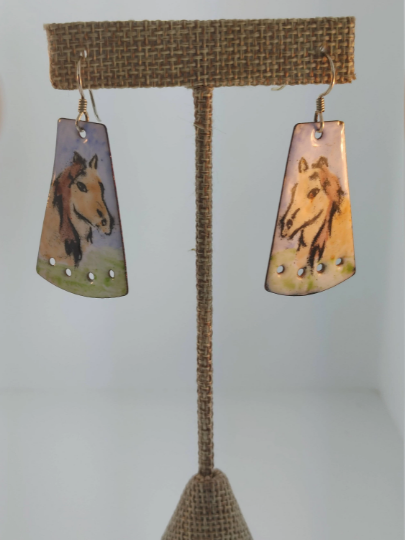 Enamel Copper Horse Earrings